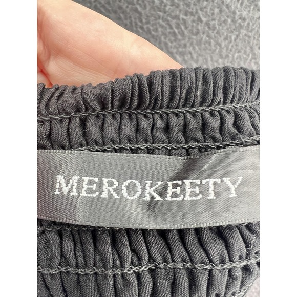 MEROKEETY Dress Womens Small Black Square Neck Long Sleeve Smocked Tiered Maxi - Picture 12 of 14